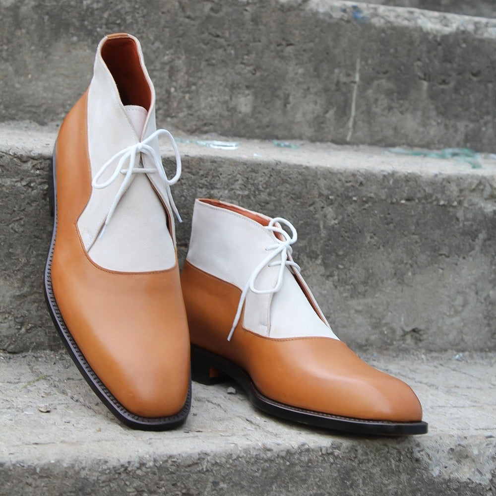 Brown White Leather Chukka Boot