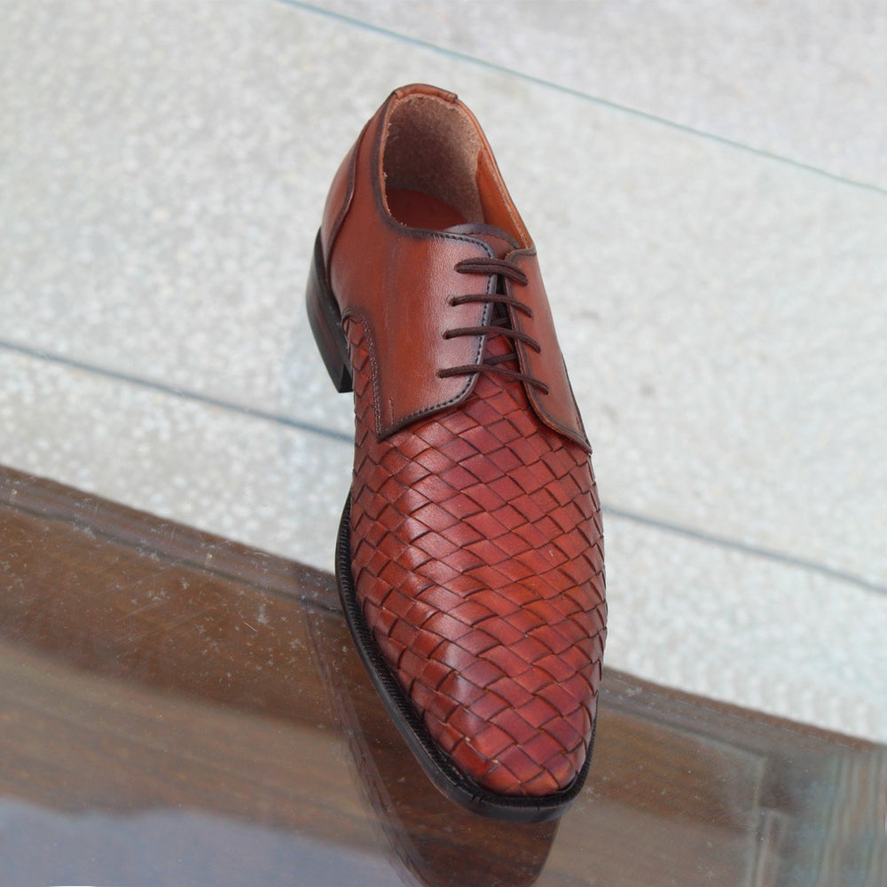 Genuine Brown Woven Leather Men Formal Oxford Dress Shoes