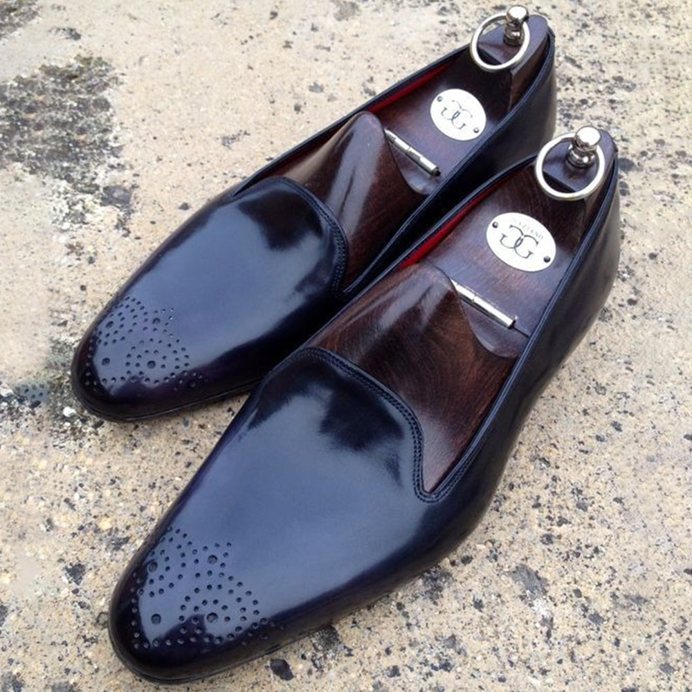 Handmade Black Leather Loafers Mens Formal Dress Shoes