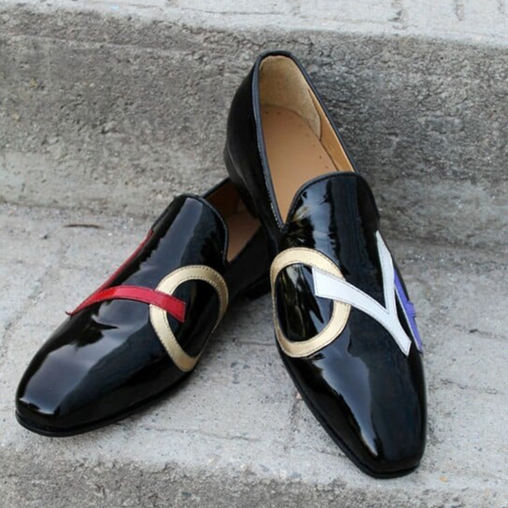 Crafted Leather Black Patent Leather Loafers