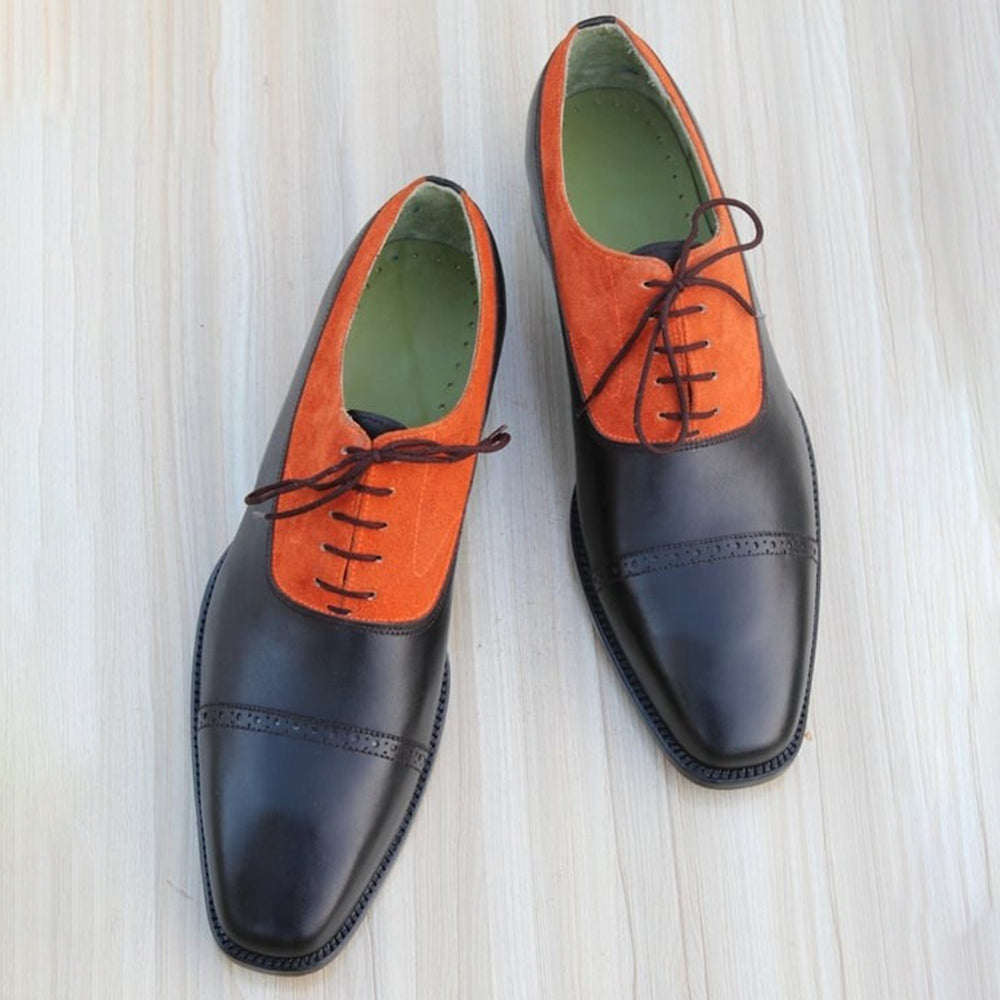 Men Black Calf Suede Leather Oxford Dress Shoes