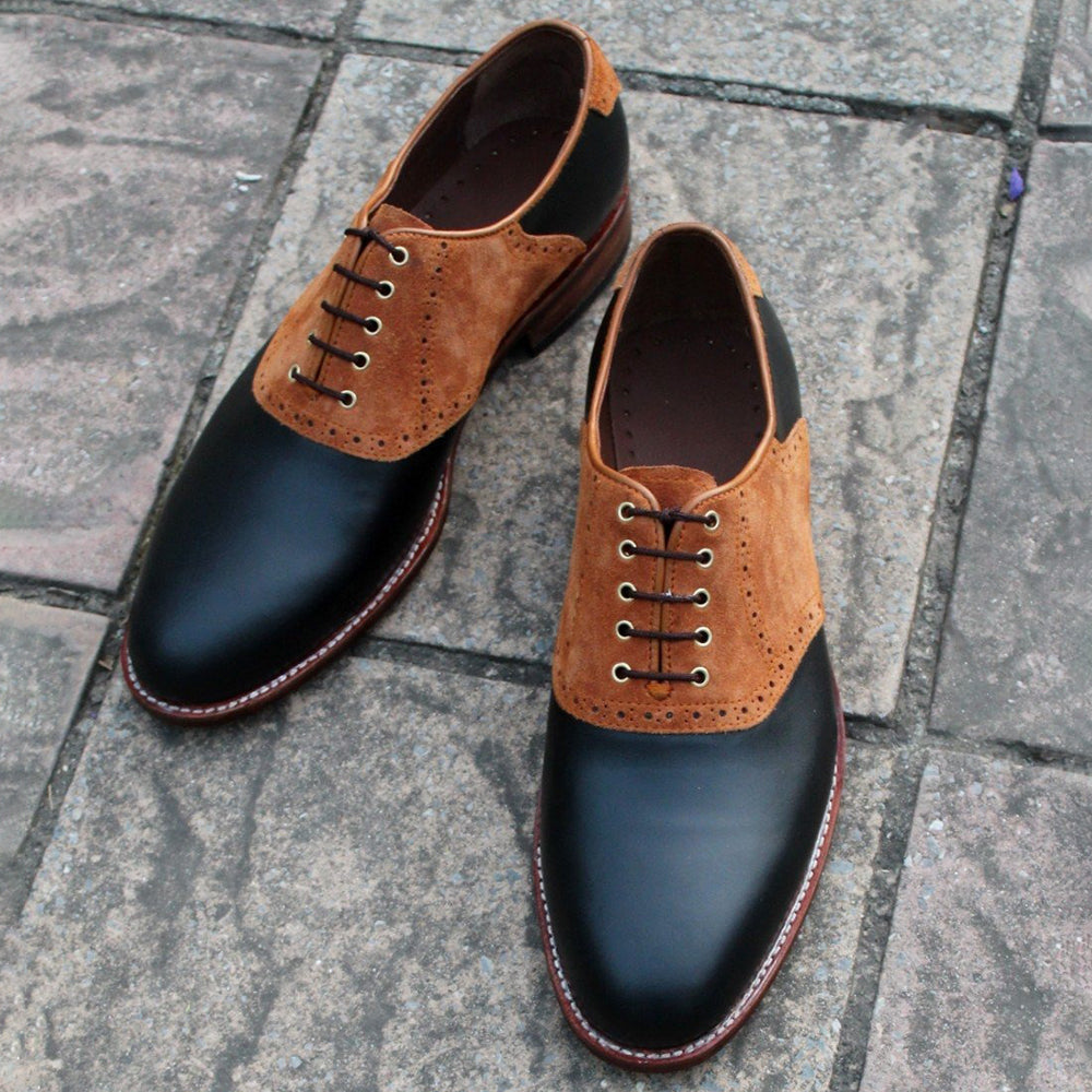Classic Black Leather Brown Suede Leather Oxford Lace up Dress Shoes