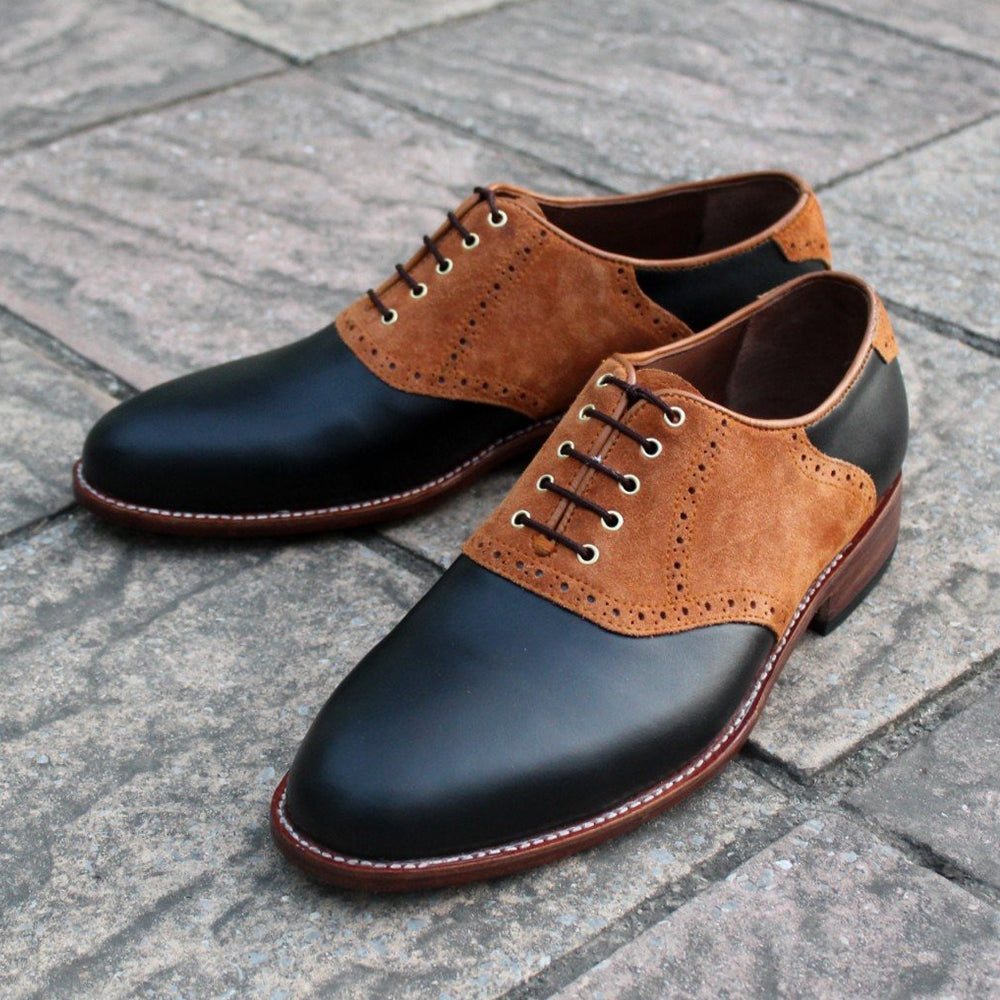Classic Black Leather Brown Suede Leather Oxford Lace up Dress Shoes