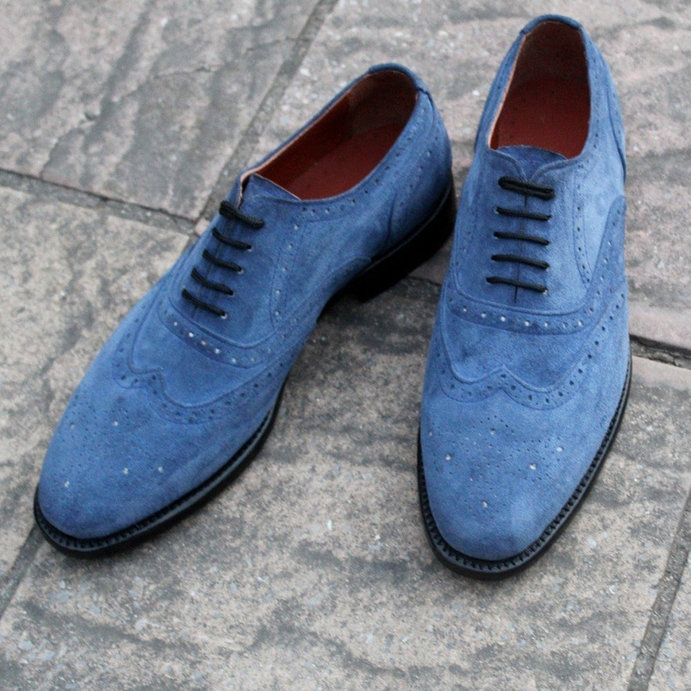 Blue Suede Oxford Lace up Dress Shoes For Mens