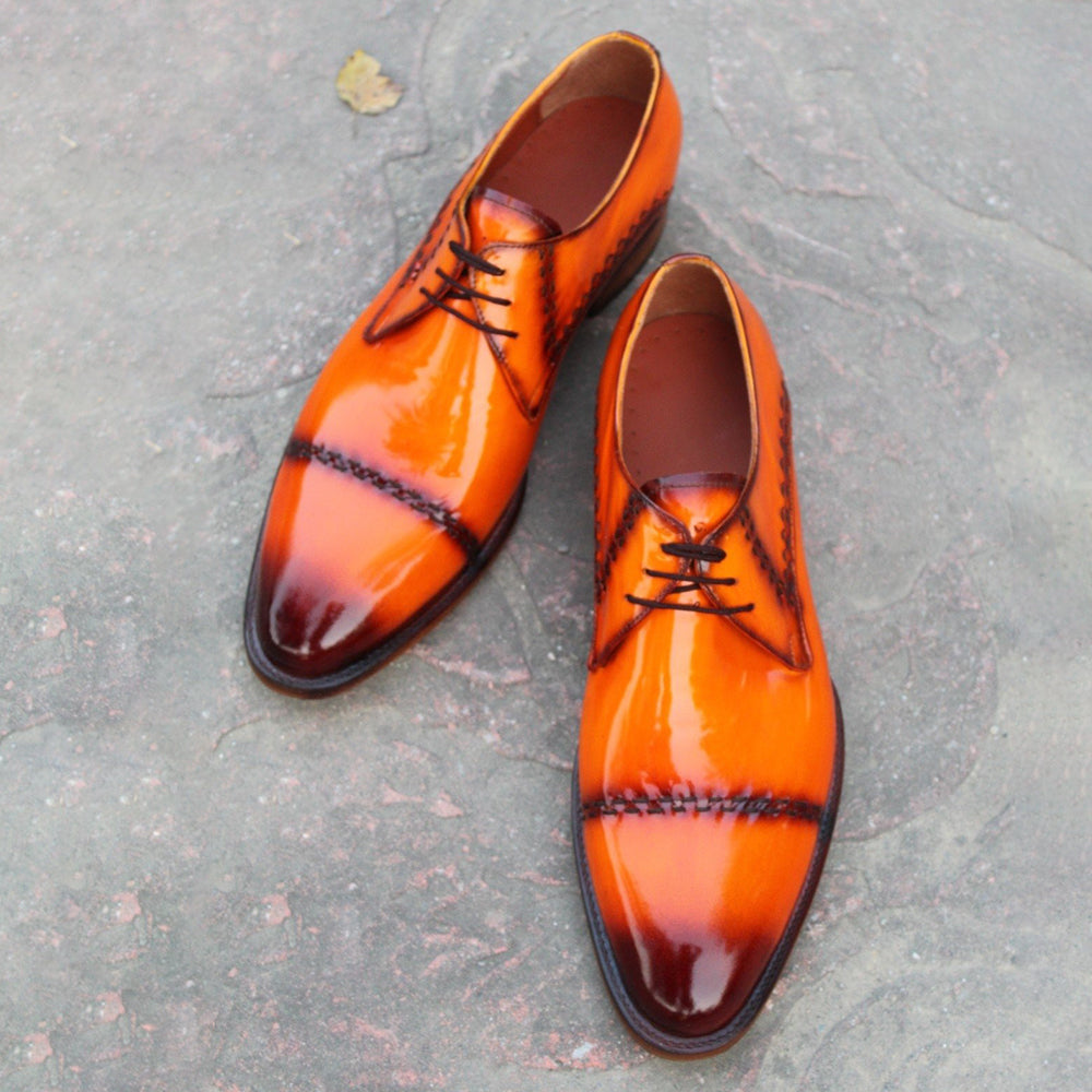 Classic Tan Black Leather Handmade Dress Oxford Shoes