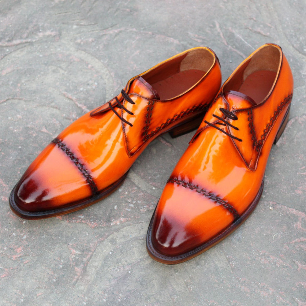 Classic Tan Black Leather Handmade Dress Oxford Shoes