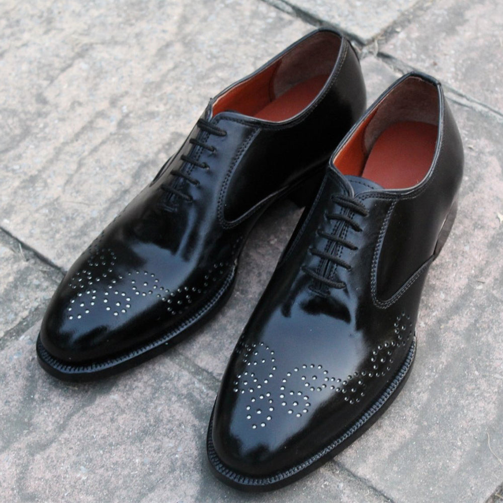 Men Black Calf Leather Formal Oxford Lace up Shoes