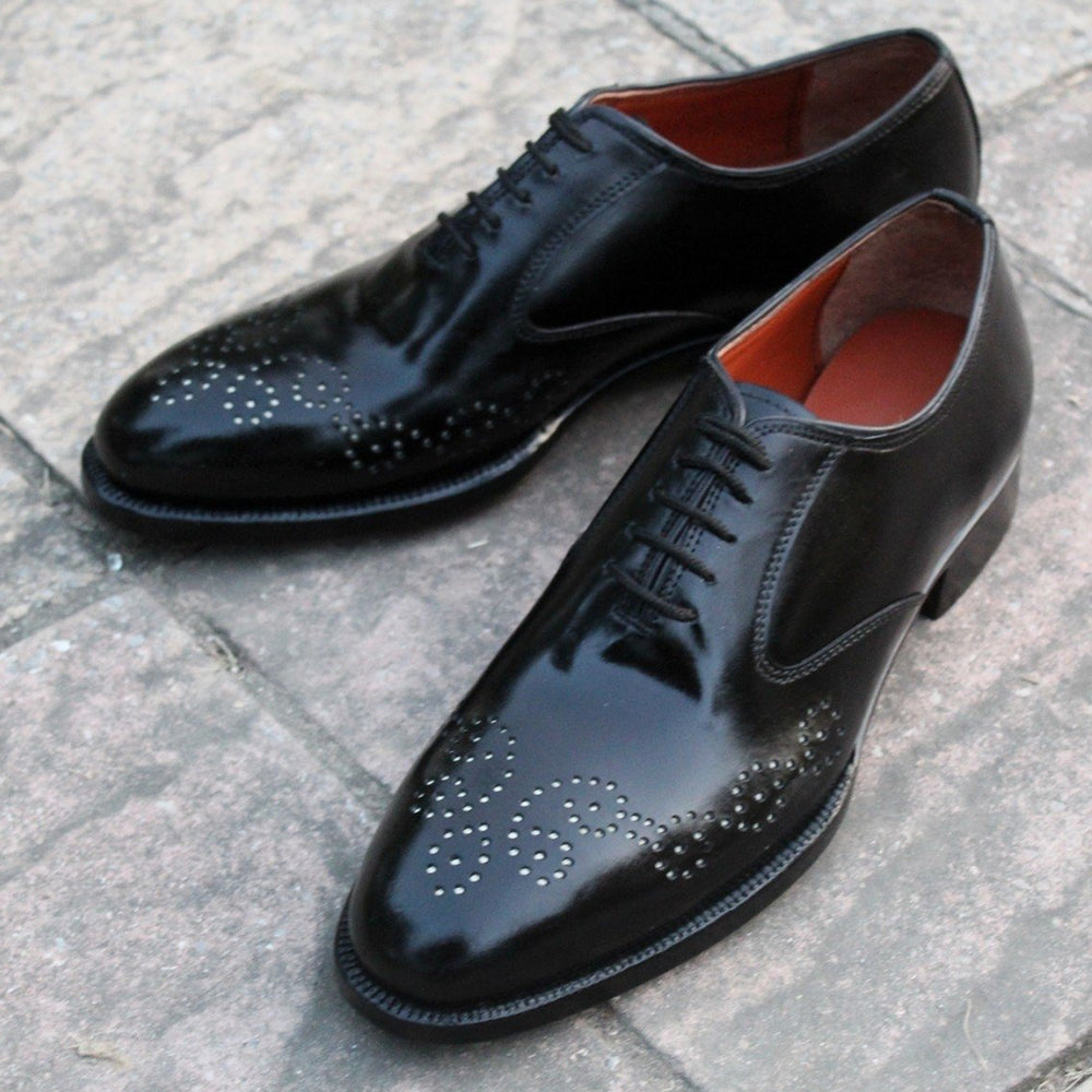 Men Black Calf Leather Formal Oxford Lace up Shoes