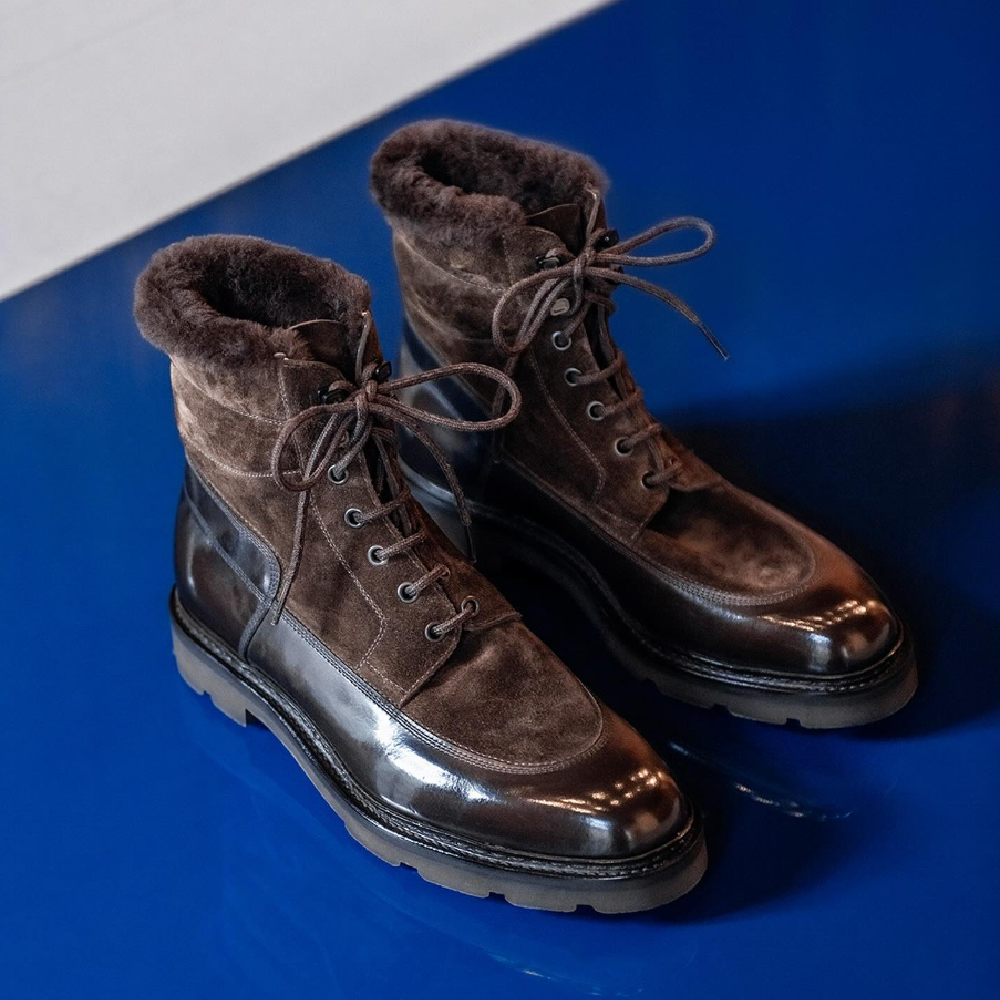 Men's Handmade Wool Lined Lace-Up Ankle Boots