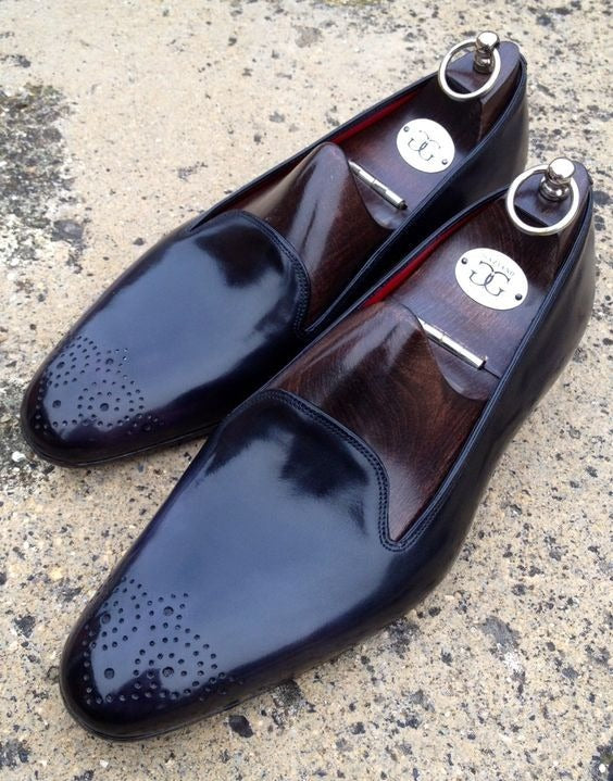 Handmade Black Leather Loafers Mens Formal Dress Shoes
