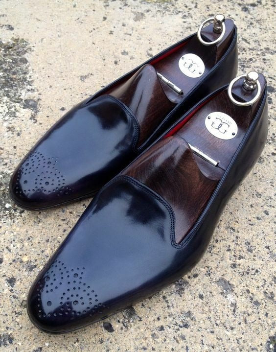 Handmade Black Leather Loafers Mens Formal Dress Shoes