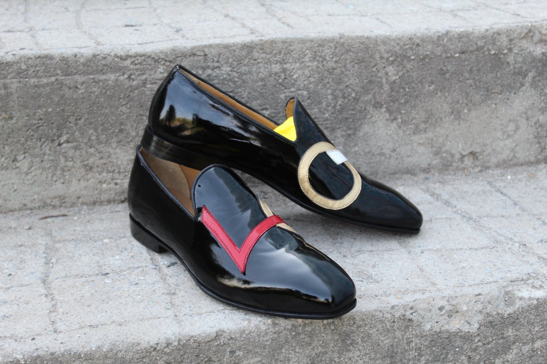 Crafted Leather Black Patent Leather Loafers