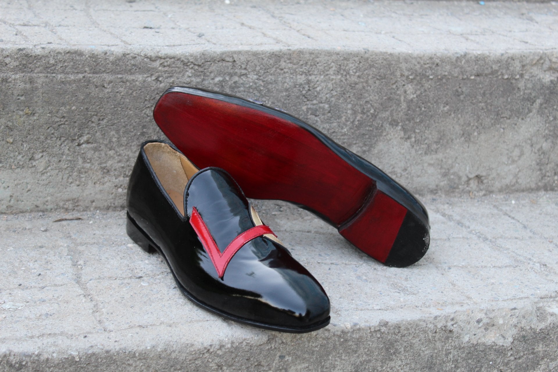 Crafted Leather Black Patent Leather Loafers