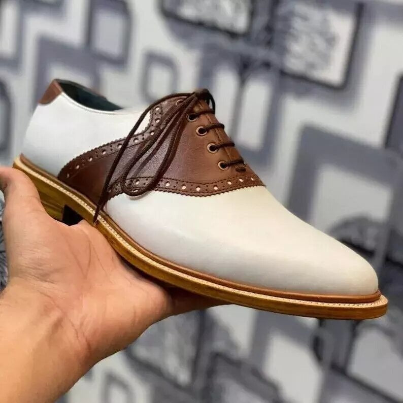 Crafted Leather Stunning Brown White Leather Dress Shoes