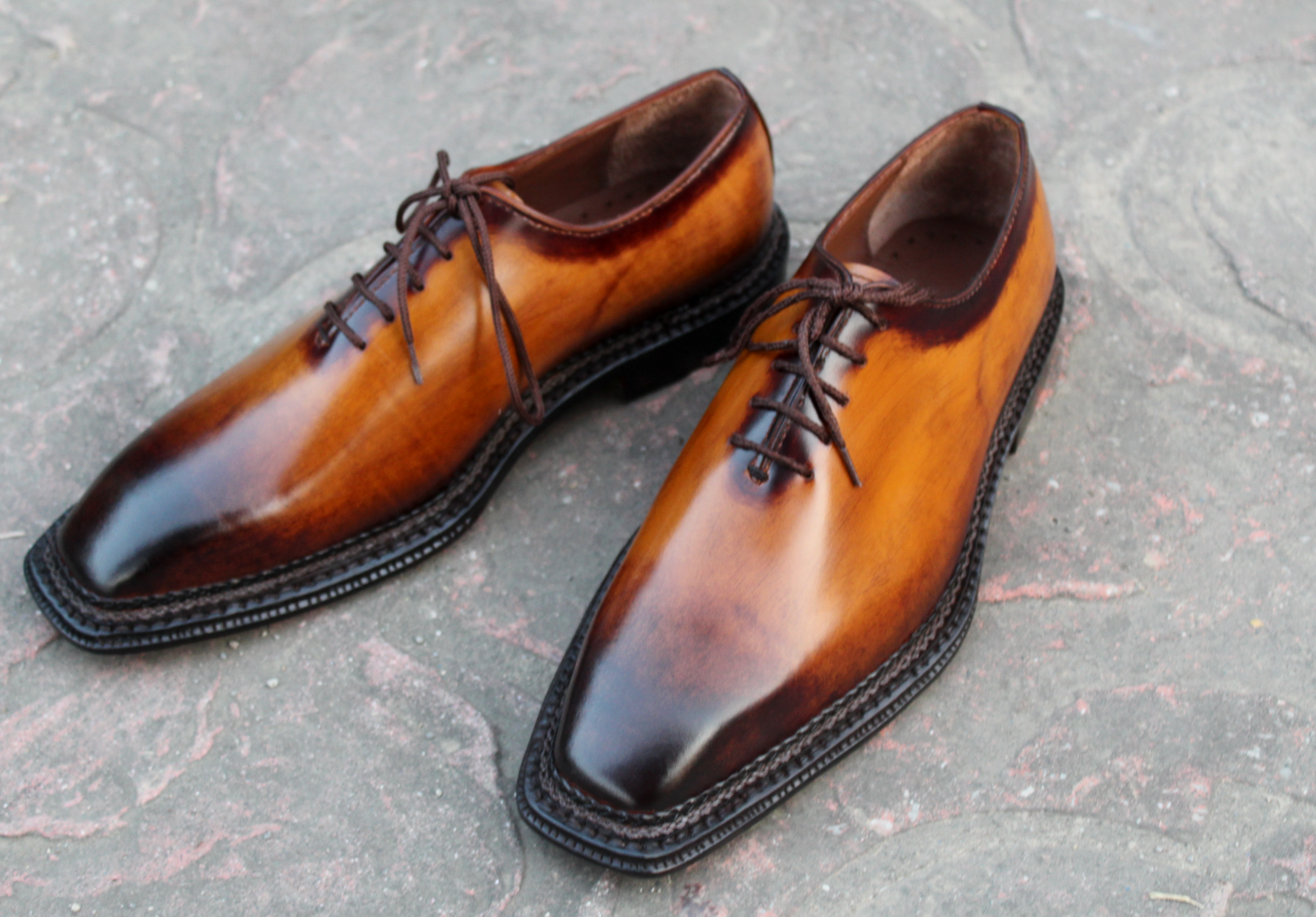 Crafted Leather Classic Men Brown Patina Black Shaded Leather Oxford Dress Shoes
