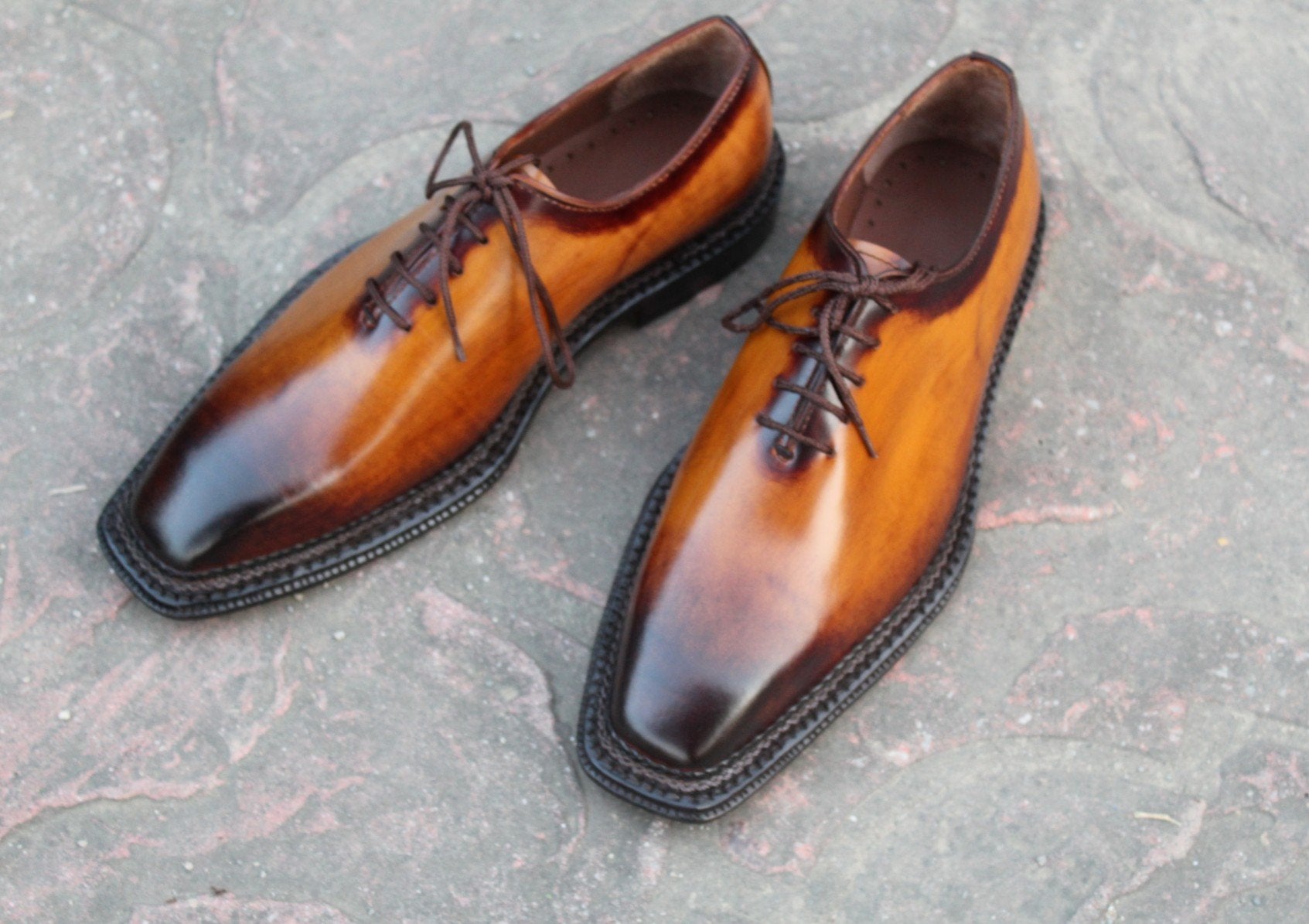 Crafted Leather Classic Men Brown Patina Black Shaded Leather Oxford Dress Shoes
