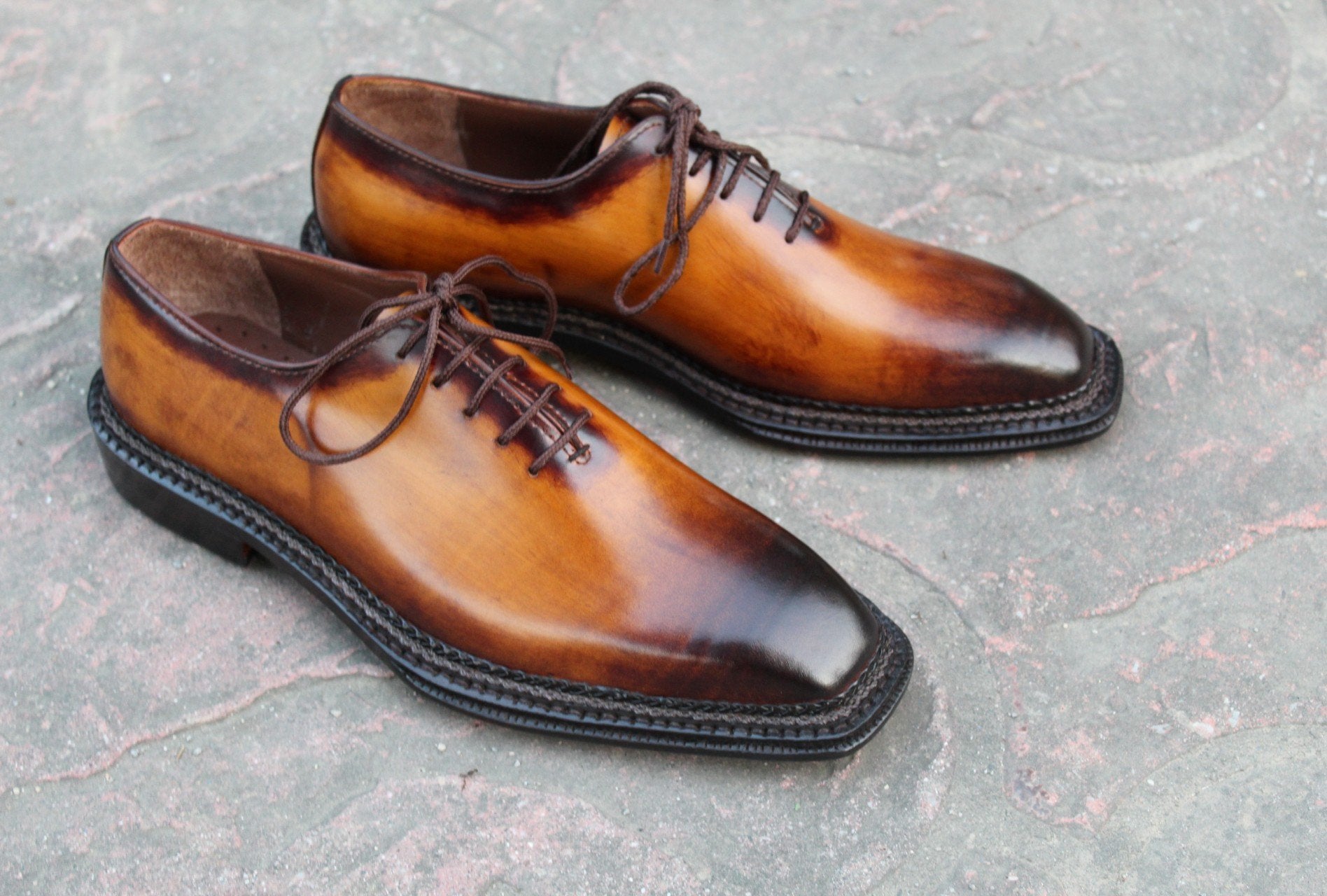 Crafted Leather Classic Men Brown Patina Black Shaded Leather Oxford Dress Shoes