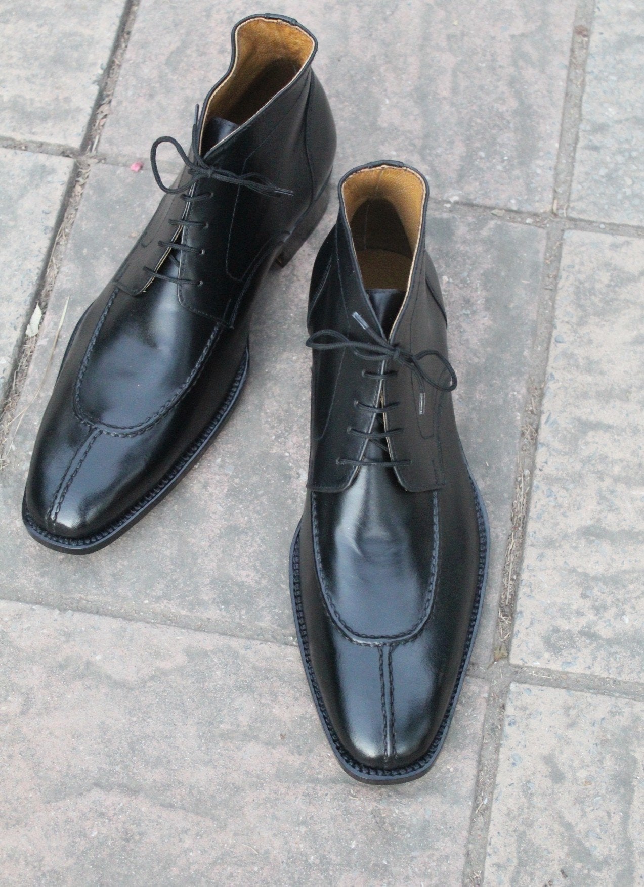 Crafted Black Calf Leather Split Toe Chukka Boot