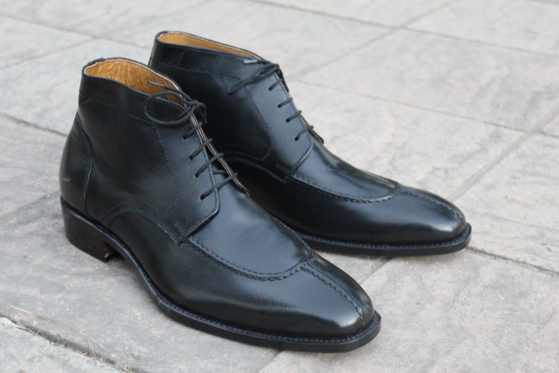 Crafted Black Calf Leather Split Toe Chukka Boot