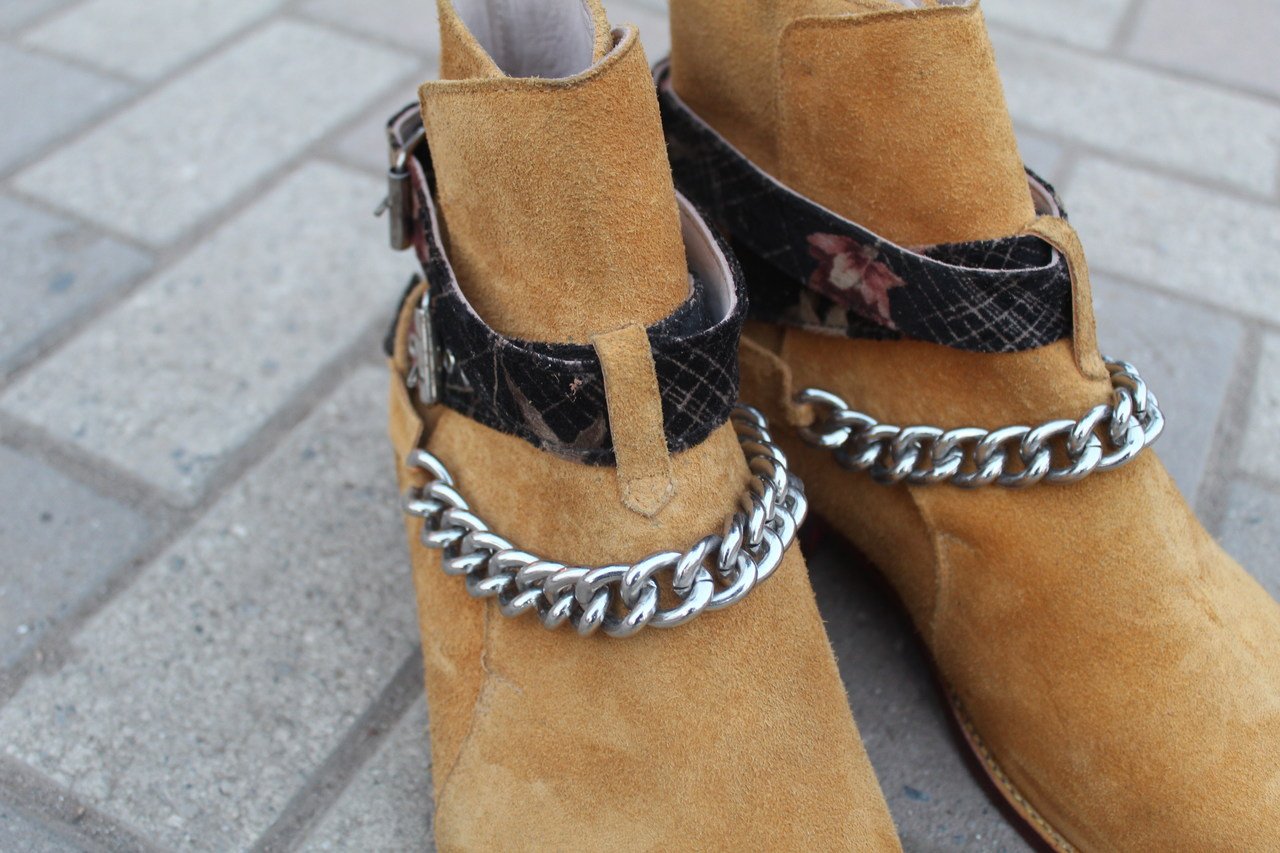 Pure Suede Beige Stylish Chain Ankle High Strap Boot
