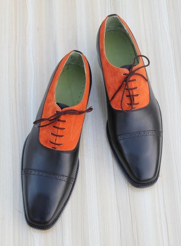 Men Black Calf Suede Leather Oxford Dress Shoes