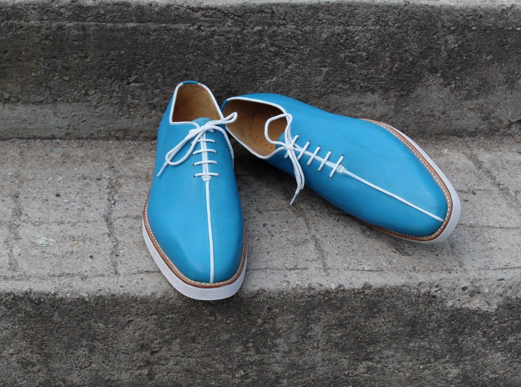 Unique and Classic Blue Leather Lace up Dress Shoes