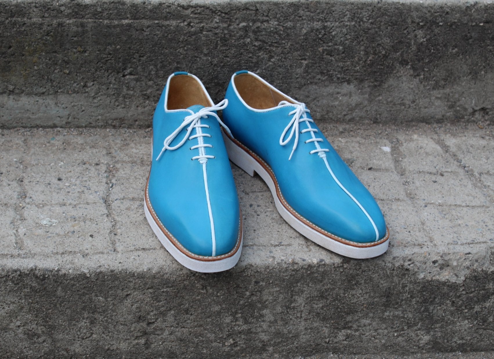 Unique and Classic Blue Leather Lace up Dress Shoes