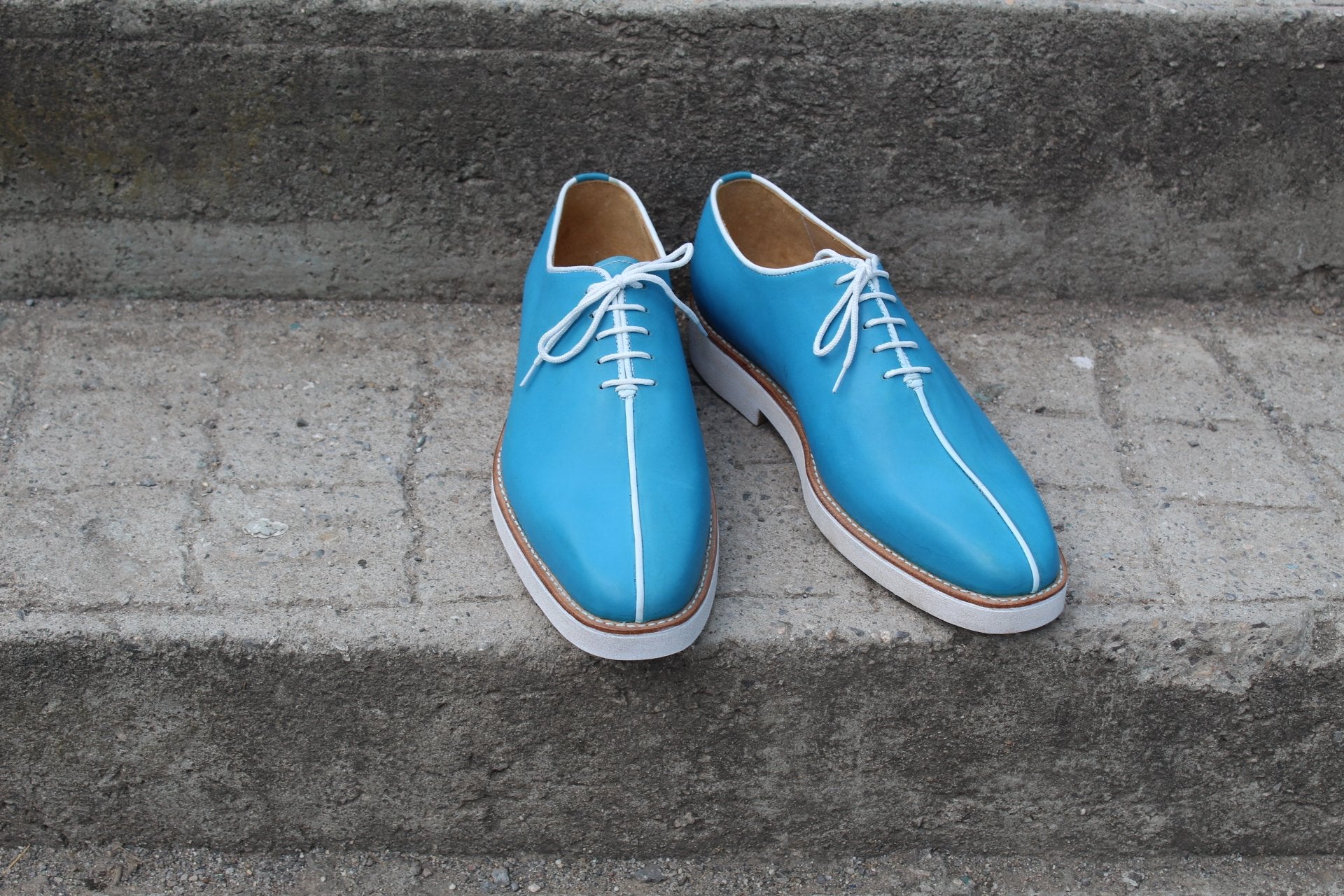 Unique and Classic Blue Leather Lace up Dress Shoes