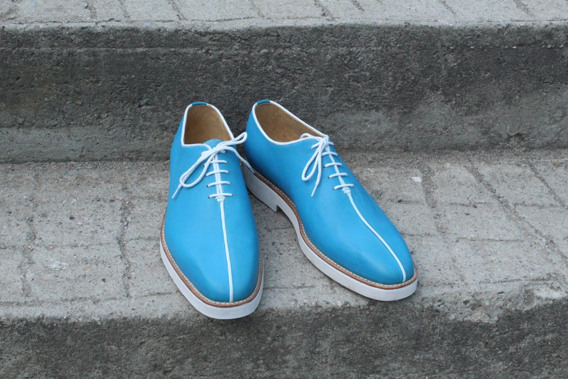 Unique and Classic Blue Leather Lace up Dress Shoes