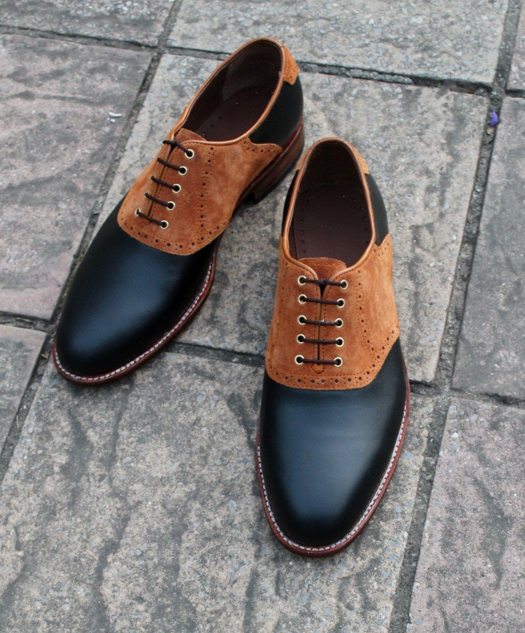 Classic Black Leather Brown Suede Leather Oxford Lace up Dress Shoes