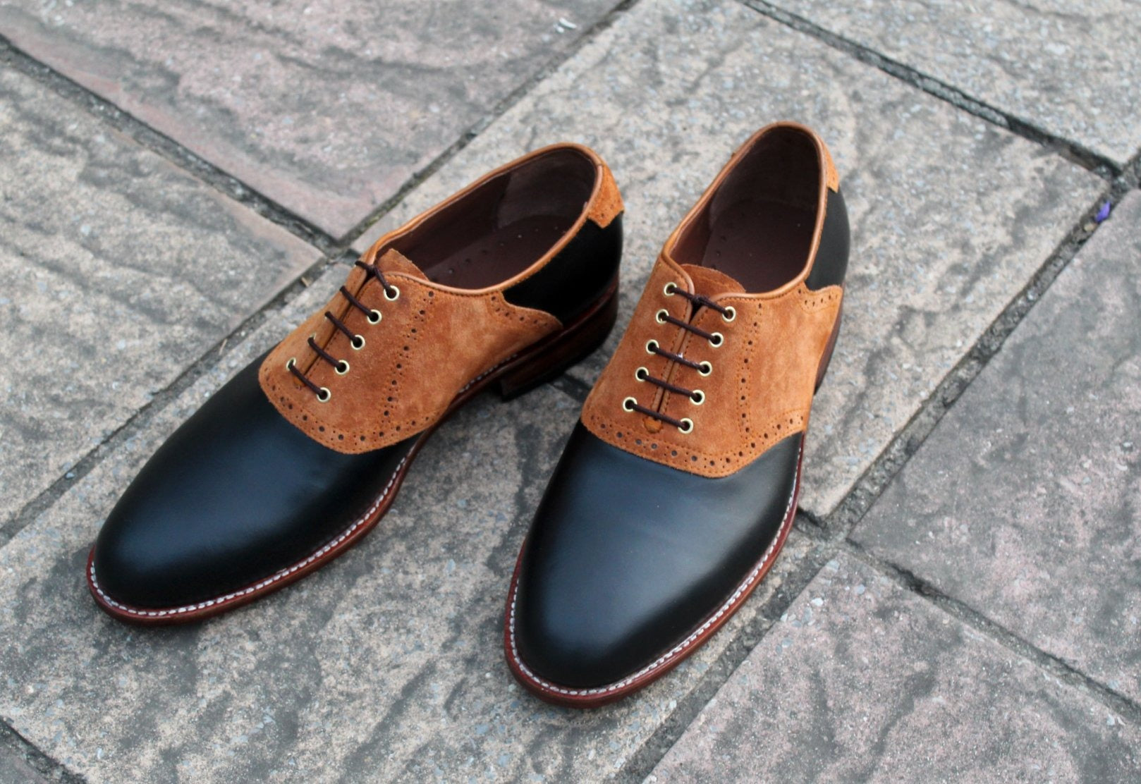 Classic Black Leather Brown Suede Leather Oxford Lace up Dress Shoes