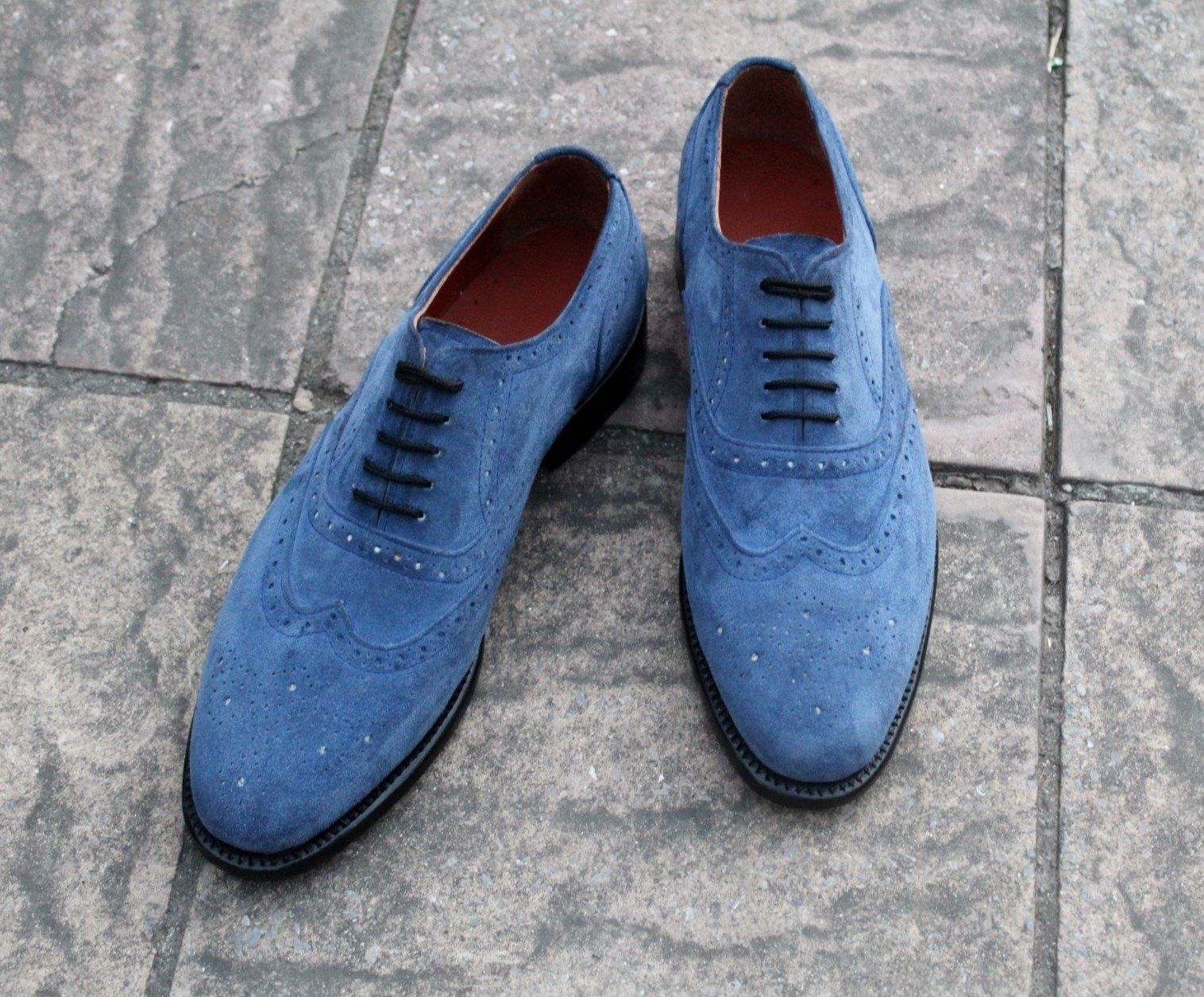 Blue Suede Oxford Lace up Dress Shoes For Mens