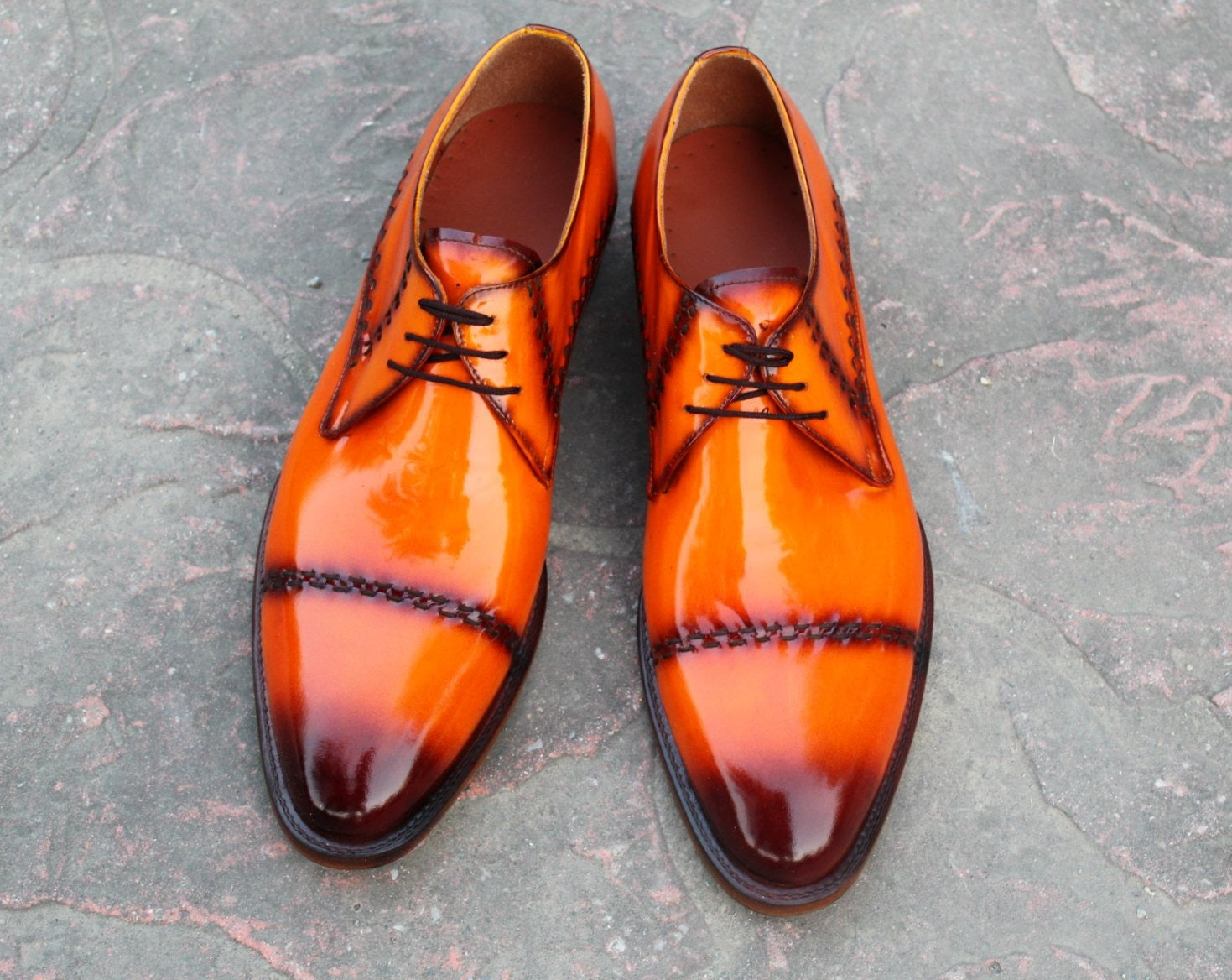 Classic Tan Black Leather Handmade Dress Oxford Shoes