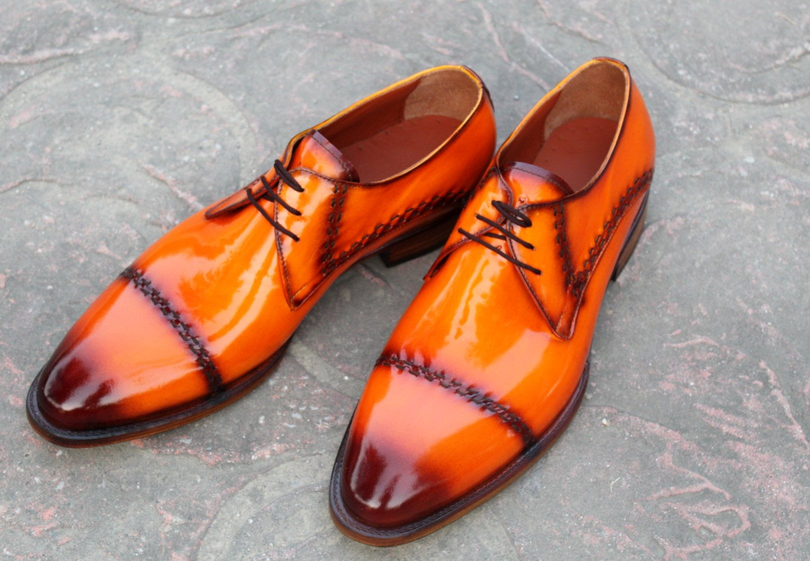 Classic Tan Black Leather Handmade Dress Oxford Shoes