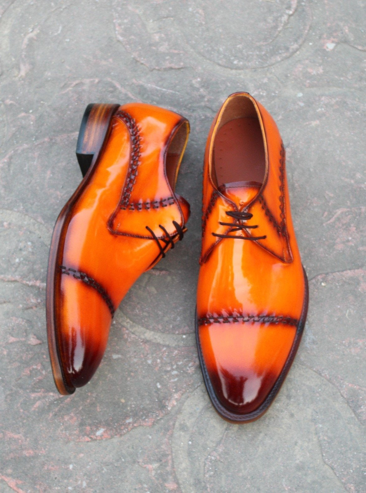 Classic Tan Black Leather Handmade Dress Oxford Shoes