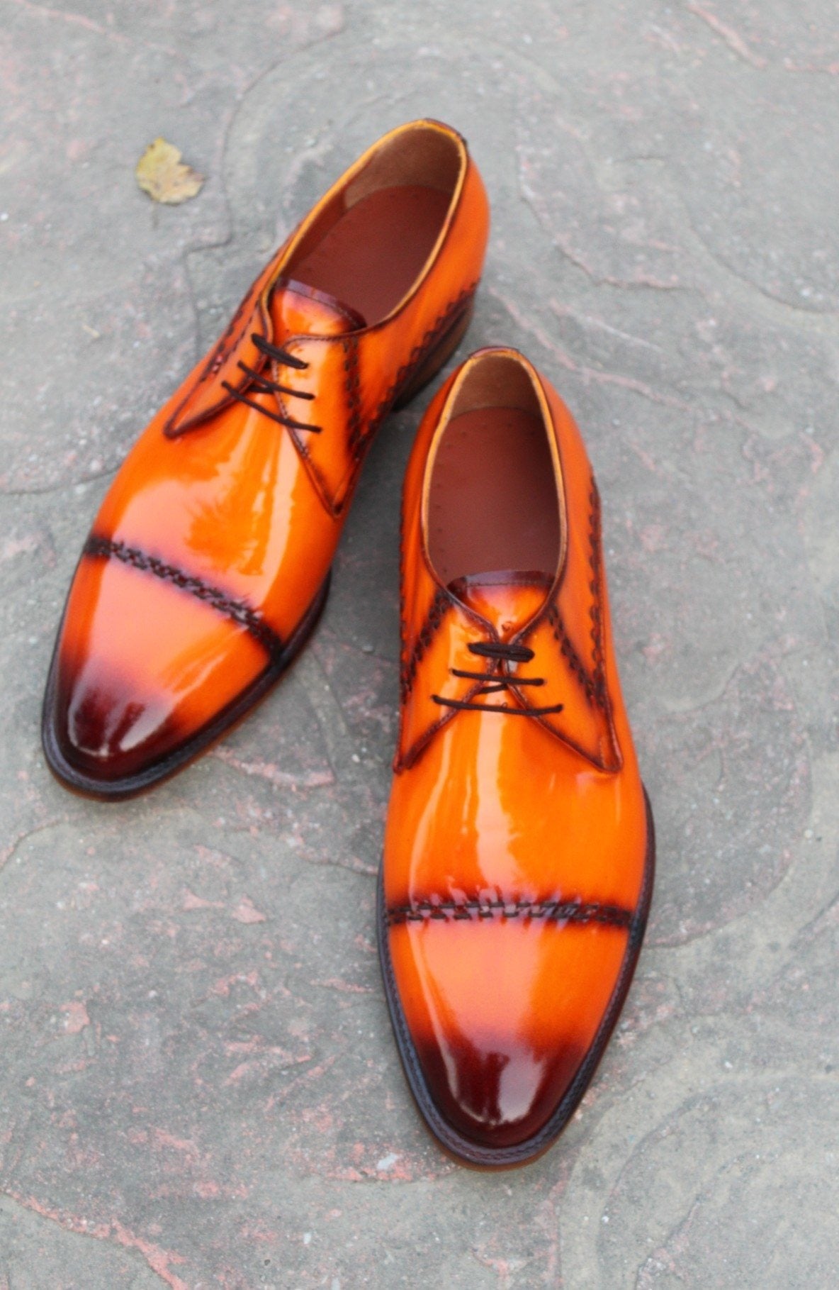 Classic Tan Black Leather Handmade Dress Oxford Shoes