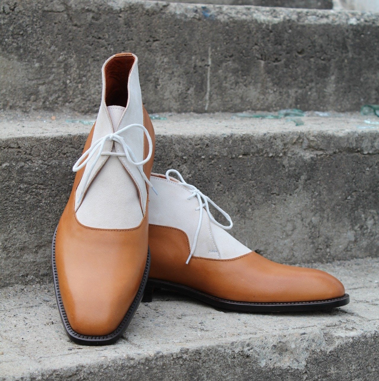 Brown White Leather Chukka Boot