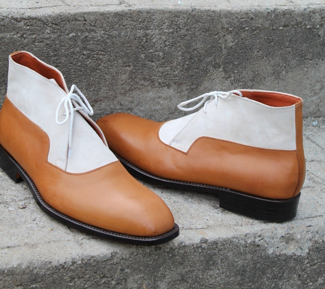 Brown White Leather Chukka Boot