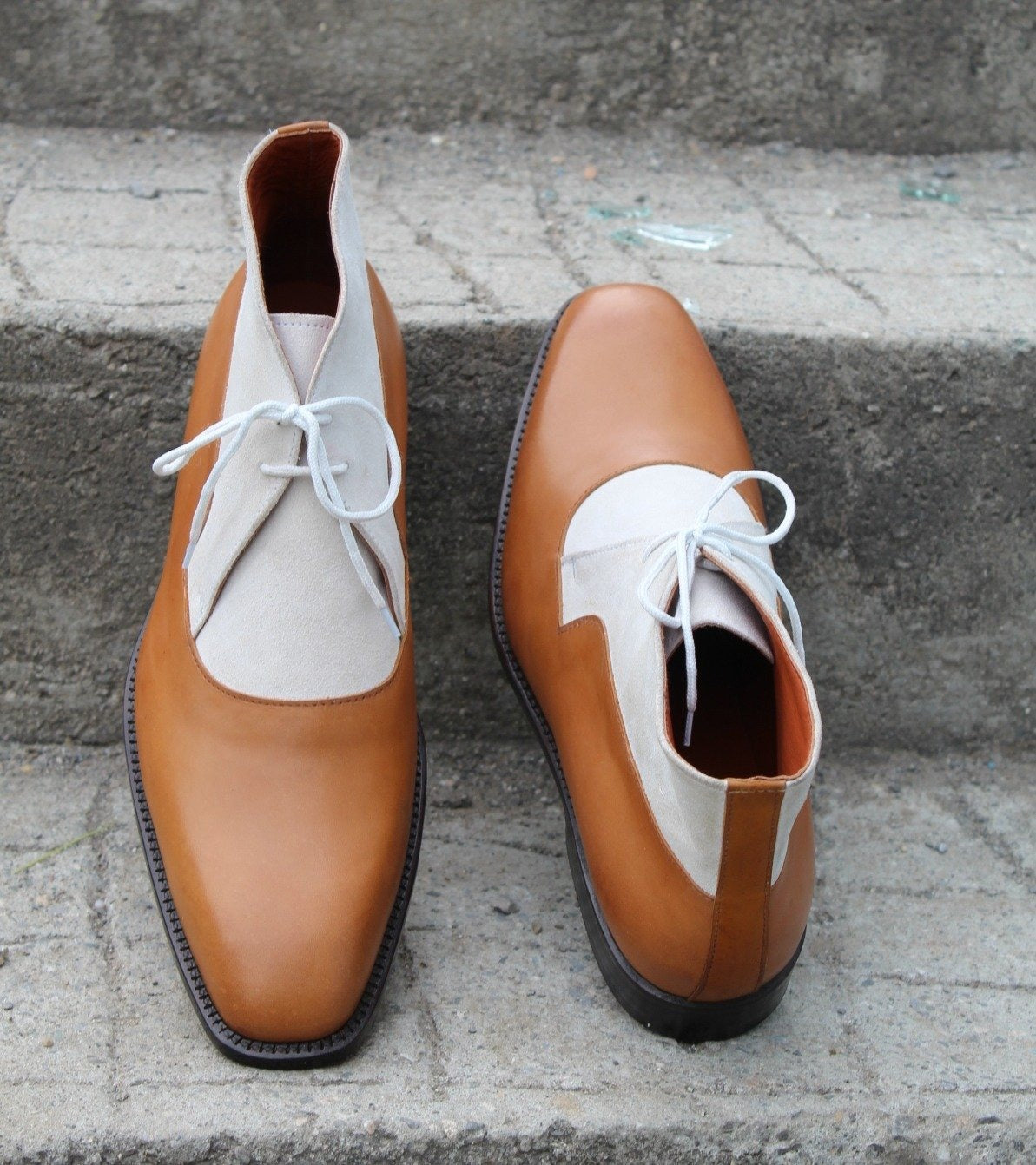 Brown White Leather Chukka Boot