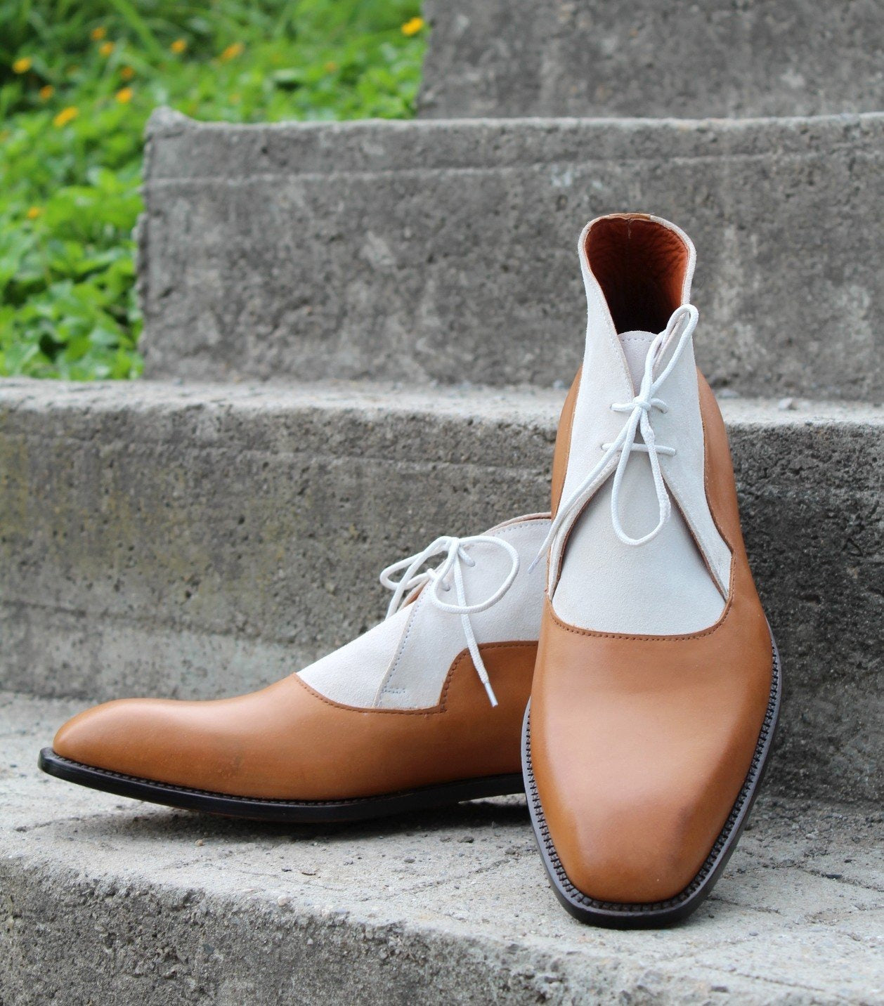 Brown White Leather Chukka Boot