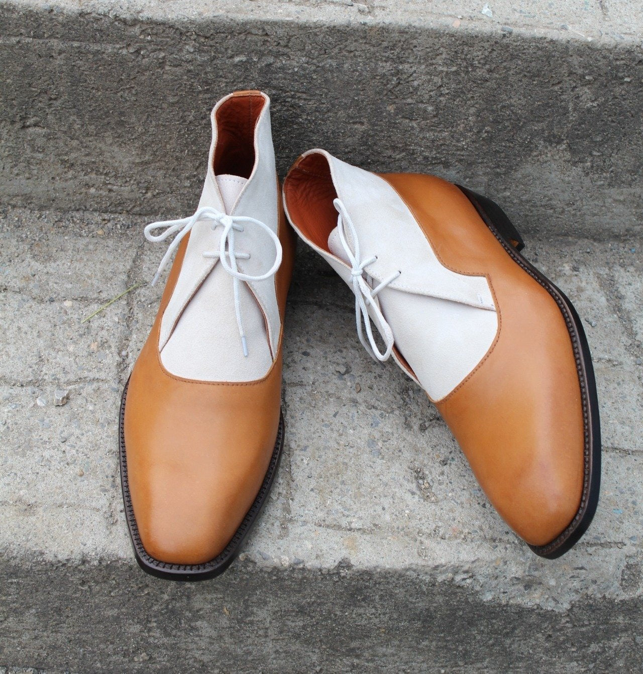 Brown White Leather Chukka Boot