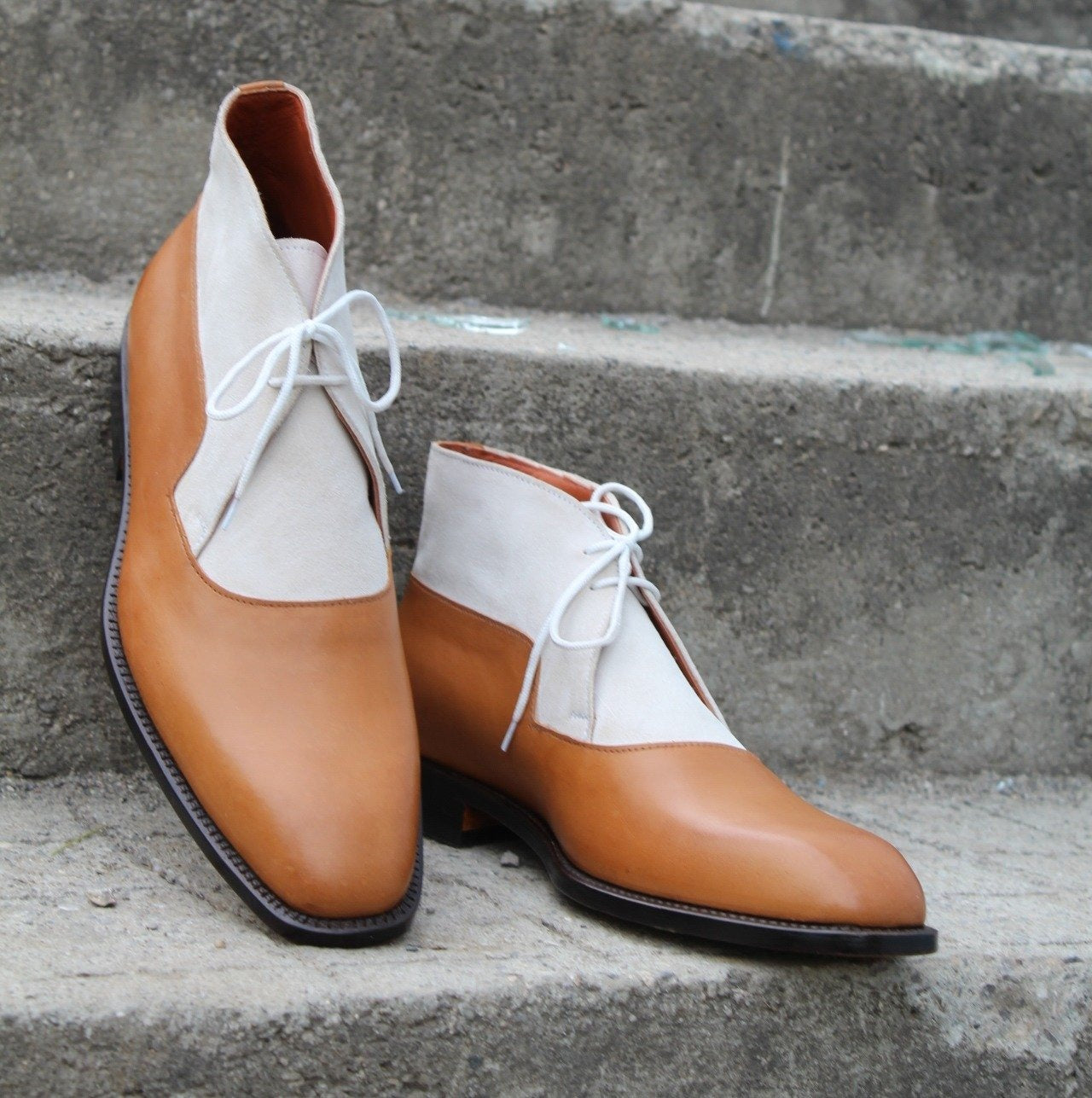 Brown White Leather Chukka Boot