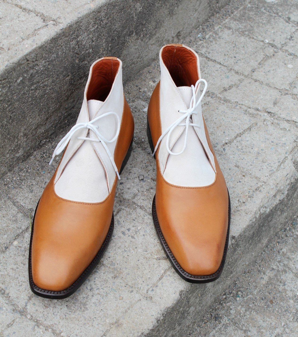 Brown White Leather Chukka Boot