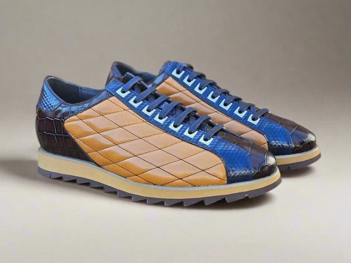 Crocodile Embossed Leather Lace Up Sneaker