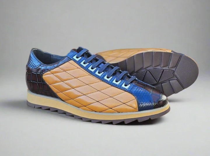 Crocodile Embossed Leather Lace Up Sneaker