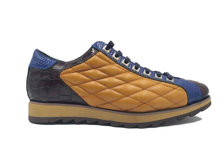 Crocodile Embossed Leather Lace Up Sneaker