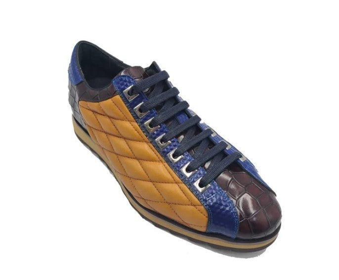 Crocodile Embossed Leather Lace Up Sneaker