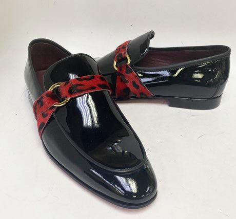 Patent Leather Loafer with Leopard Print Strap