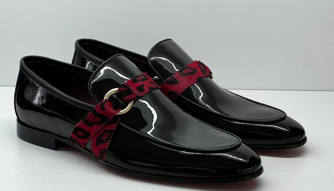 Patent Leather Loafer with Leopard Print Strap