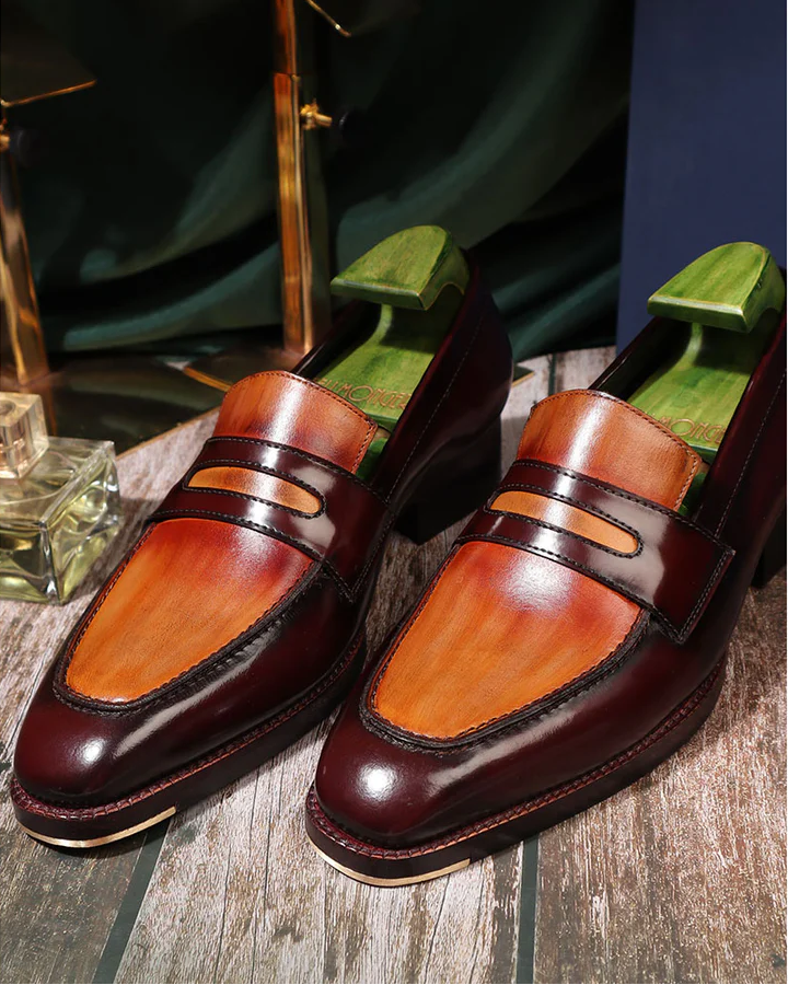 Dual Tone Tan Penny Loafers